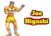 a pixel art of a boxer with the name joe higashi above him