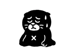 a black and white drawing of a scottish fold cat with a sad face .