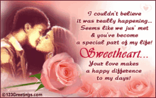 sweetheart couple kiss youve become a special part of my life rose