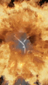 a painting of a huge explosion with the letter y visible