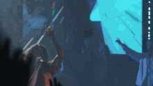a man in a white shirt is dancing in a dark room