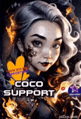 a painting of a woman with the words " coco support " written on it