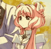 a drawing of a girl with pink hair and a bow tie