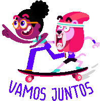 Girl And Lion Skateboarding Say Let'S Go Together In Portuguese Sticker - Shakethat Body Vamos Juntos Skateboard Stickers