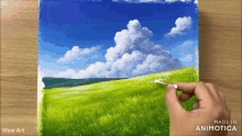 a painting of a field with clouds is made in animoto