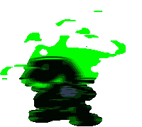 a cartoon drawing of a person with a green smoke coming out of their mouth .