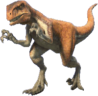 a cartoon dinosaur with sharp claws and a long tail