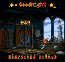 a cartoon scene with the words goodnight rincewind nation on it