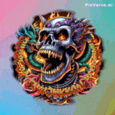 a picture of a skull with a dragon and the words pixverse.ai on the bottom
