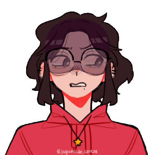 a drawing of a girl wearing glasses and a red hoodie with the name yogurto de cereza on the bottom