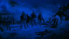 a group of soldiers are being attacked by a large monster