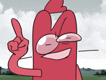 a red cartoon character is pointing up with his index finger