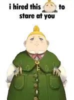 a cartoon character with the words " i hired this to stare at you " on the bottom