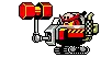 a pixel art drawing of a robot with a hammer and a hammer .