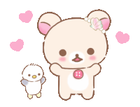 a teddy bear with a button around its neck is standing next to a small penguin