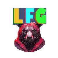 a pixel art of a bear with the words lfg written above it