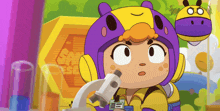 a cartoon character is looking through a microscope in front of a sign that says " safe "