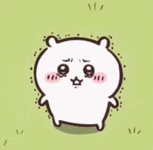 a cartoon hamster is standing in the grass and making a face .