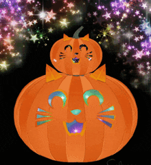 a pumpkin with a cat face and a bow tie