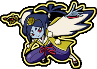 a cartoon of a girl with wings and a sword .
