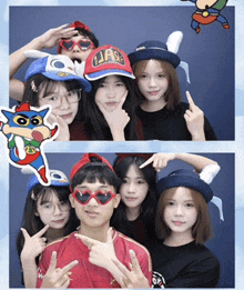 a group of people posing for a picture with one wearing a hat that says jaaa
