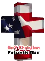 a cross with the american flag on it and the words gay christian patriotic man