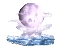a full moon is reflected in the water and clouds
