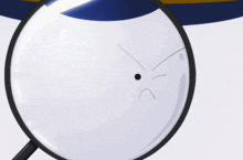 a magnifying glass shows a cartoon face with a surprised expression