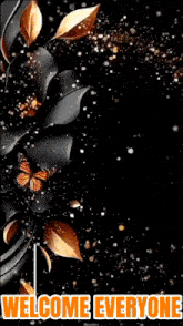 a picture of a woman is surrounded by black flowers and the words " welcome everyone "