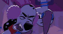 a dalmatian cartoon character with a purple background and a star