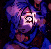 a close up of a person 's face with hearts coming out of their eyes in a dark room .