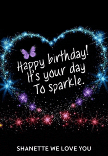 a happy birthday card with a heart made of stars
