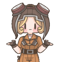 a cartoon drawing of a girl wearing goggles and a hat with a question mark above her head