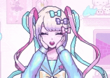 a pixel art drawing of a girl with pigtails