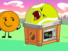 a cartoon drawing of a tennis ball with the number 10 on the screen