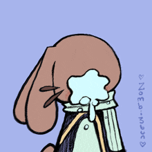 a cartoon drawing of a rabbit with a tear coming out of its mouth