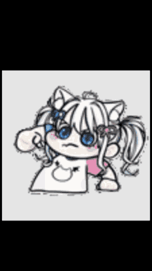 a cartoon girl with white hair and blue eyes is holding a piece of paper in her hand .