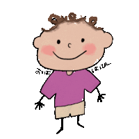a child 's drawing of a person with a purple shirt and shorts
