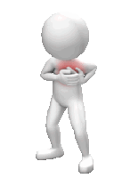 a 3d man with a red spot on his chest is dancing