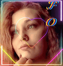 a picture of a woman with a heart on her forehead and the letter o above her