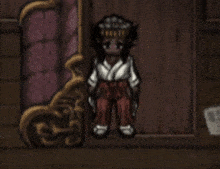 a cartoon character is standing in front of a window
