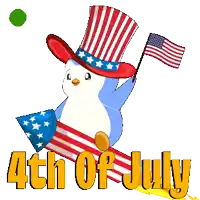 a penguin wearing an uncle sam hat is holding an american flag and says 4th of july