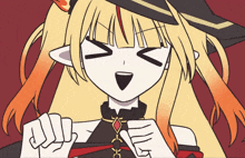 a cartoon drawing of a girl with yellow hair and a black hat