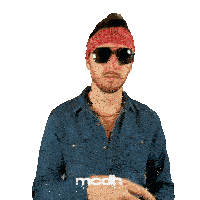 a man wearing sunglasses and a bandana with the word mcdh on the bottom right