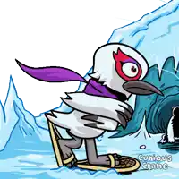a cartoon drawing of a bird with a scarf around its neck and the words curious crane underneath it
