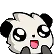 a cartoon panda bear with big eyes and a pink tongue sticking out of its mouth .