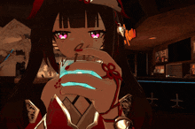 a girl with red nails is holding a playing card in front of a sign that says bar night