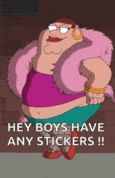 peter griffin from family guy is wearing a pink fur coat and shorts