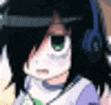 a pixel art drawing of a girl wearing headphones .