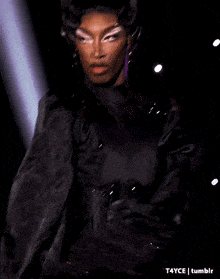 a close up of a drag queen 's face with the words t4yce tumblr below it